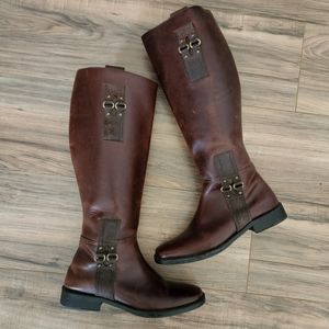 Cole Haan Jeri Toast Tall Cognac Leather Equestrian Academia Tall Knee High Boot